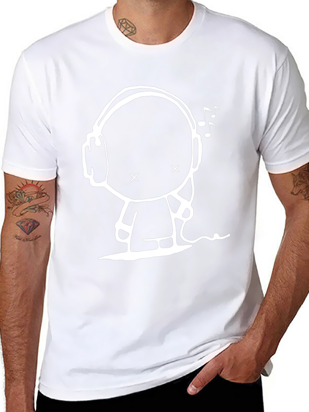Headphones Cartoon T-Shirt Black