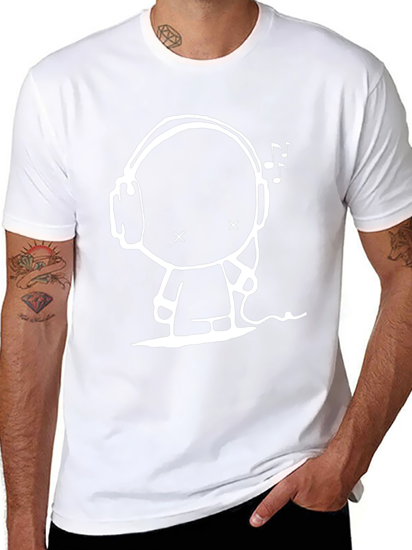Headphones Cartoon T-Shirt Black