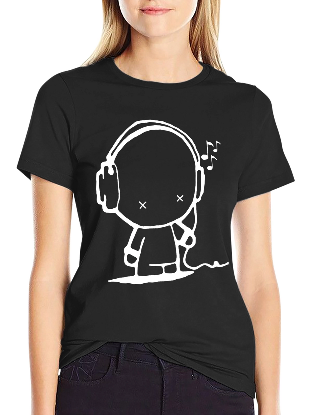 Headphones Cartoon T-Shirt Black