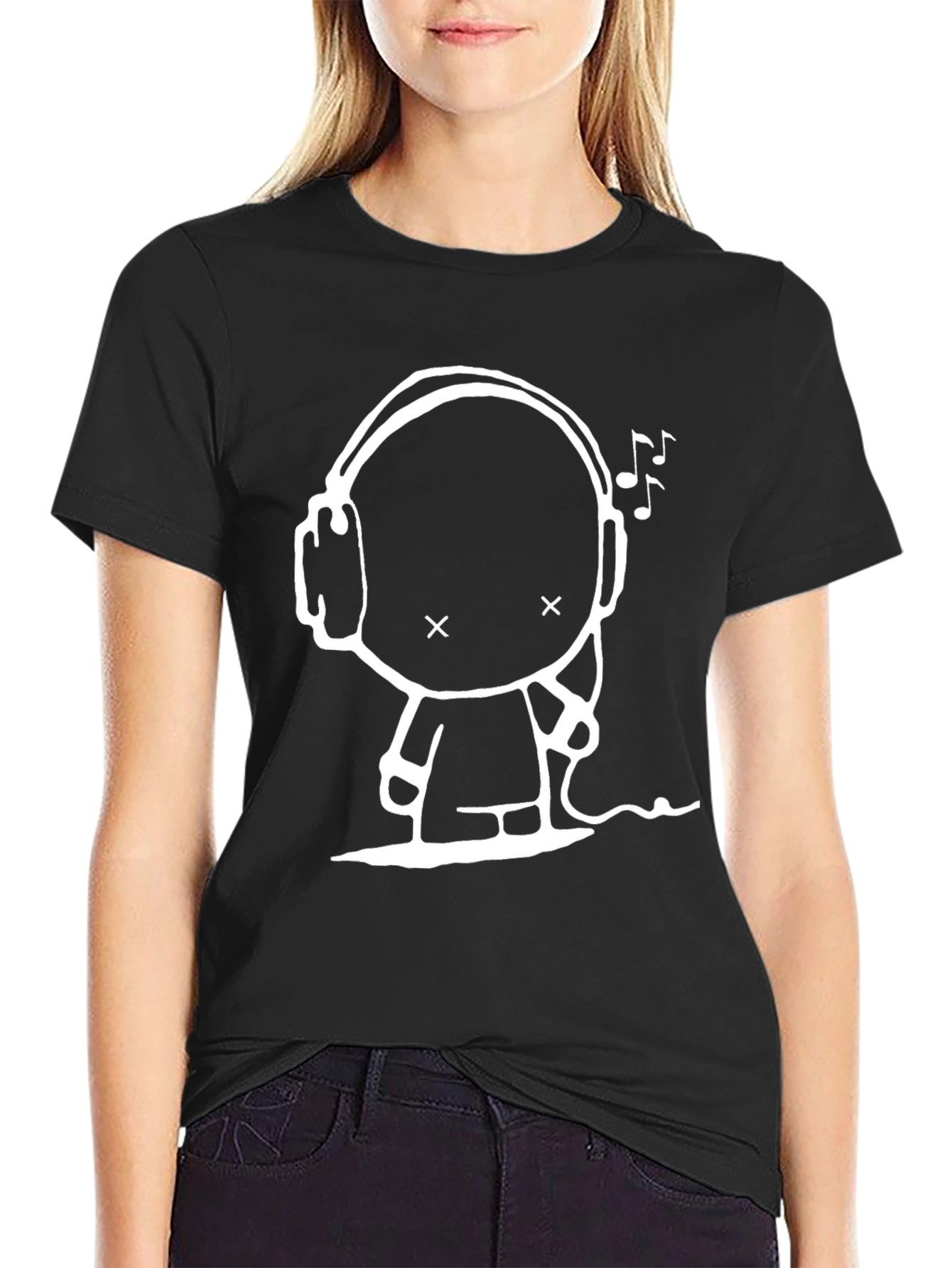 Headphones Cartoon T-Shirt Black