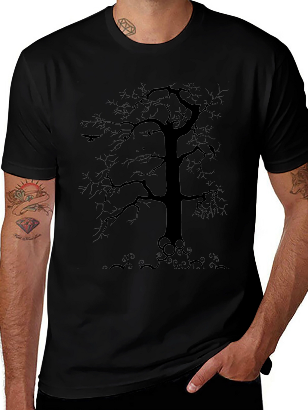 Mystic Tree Mens Black Graphic Tee