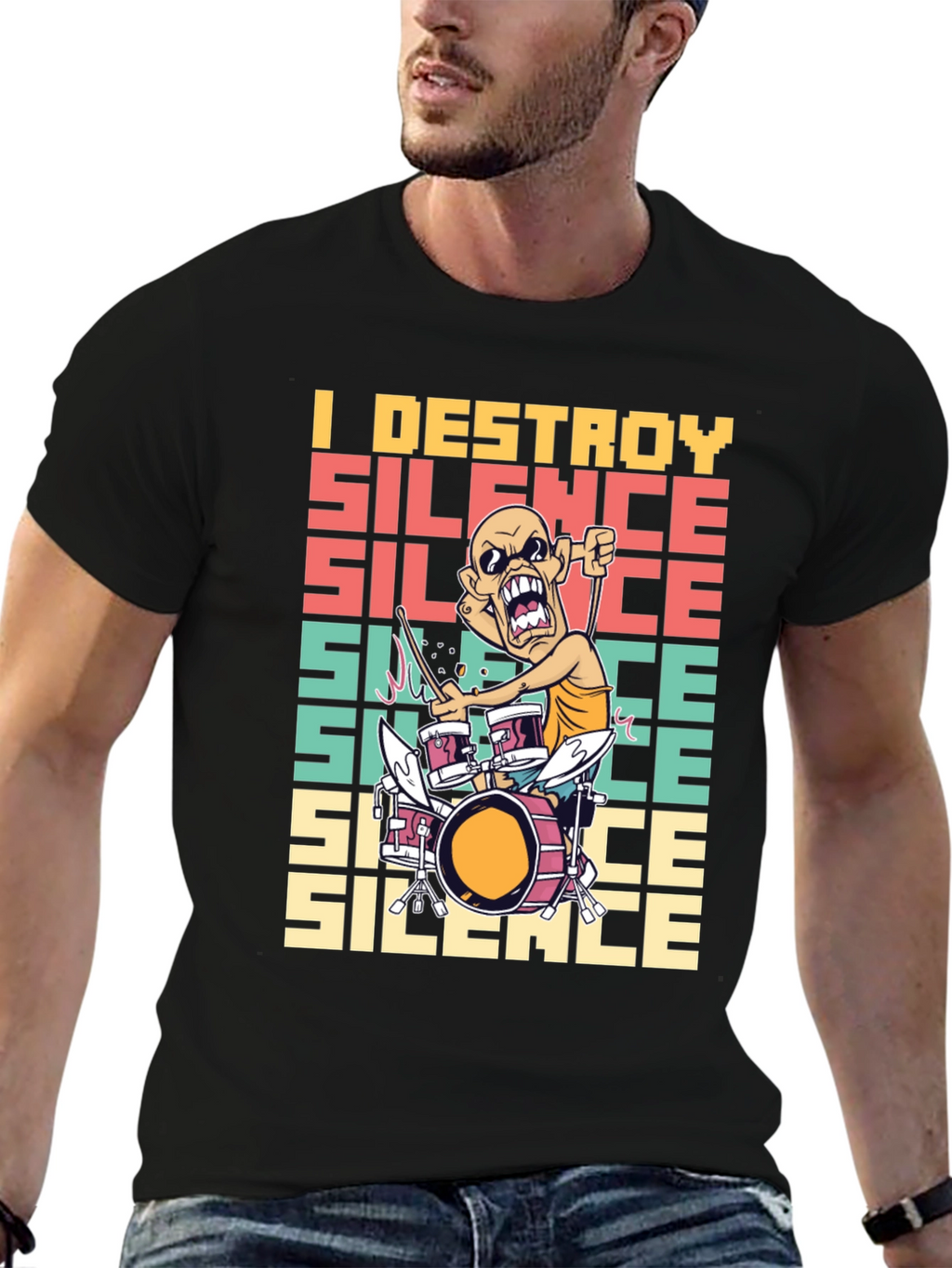 I Destroy Silence T-Shirt - Funny Drummer Tee