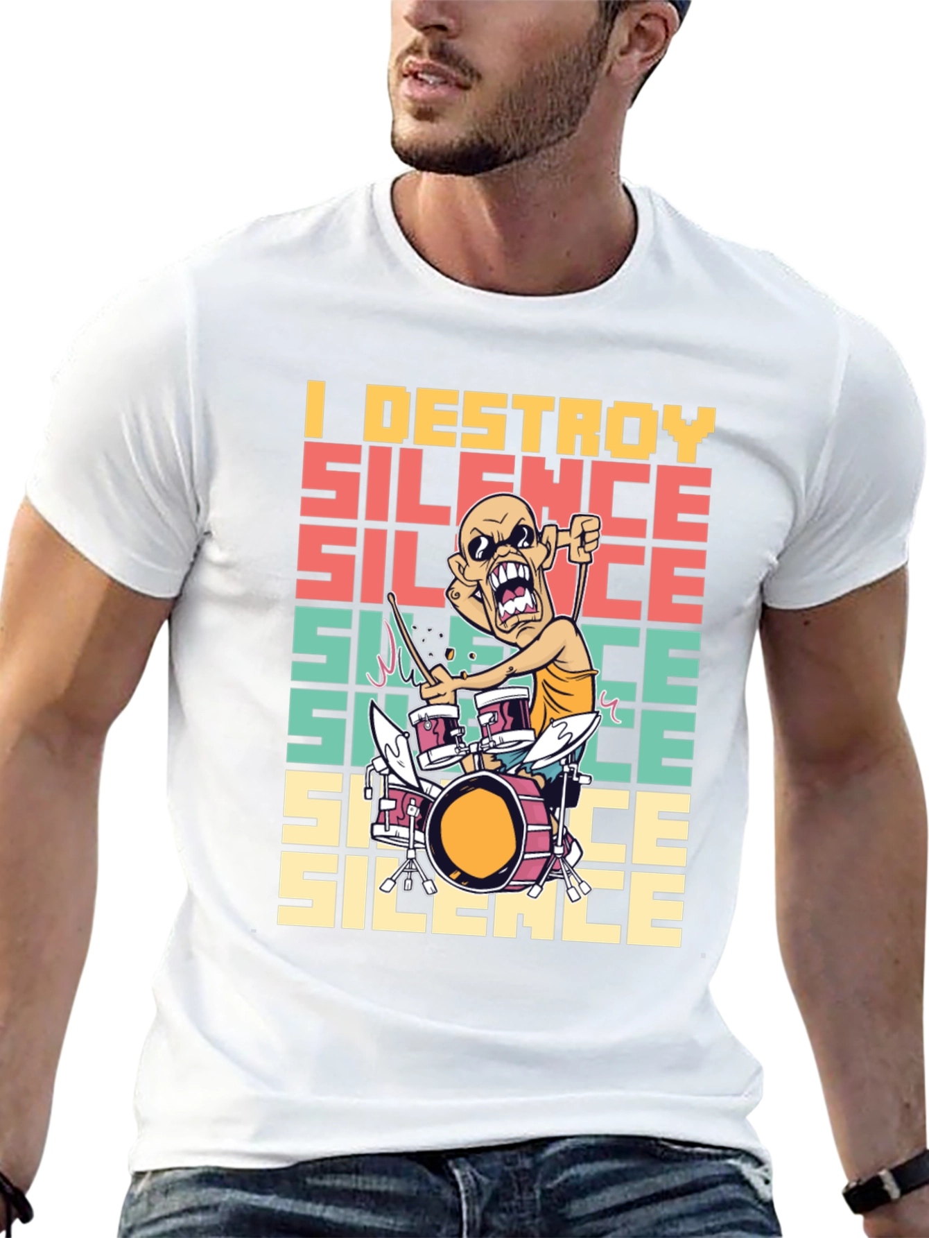 I Destroy Silence T-Shirt - Funny Drummer Tee