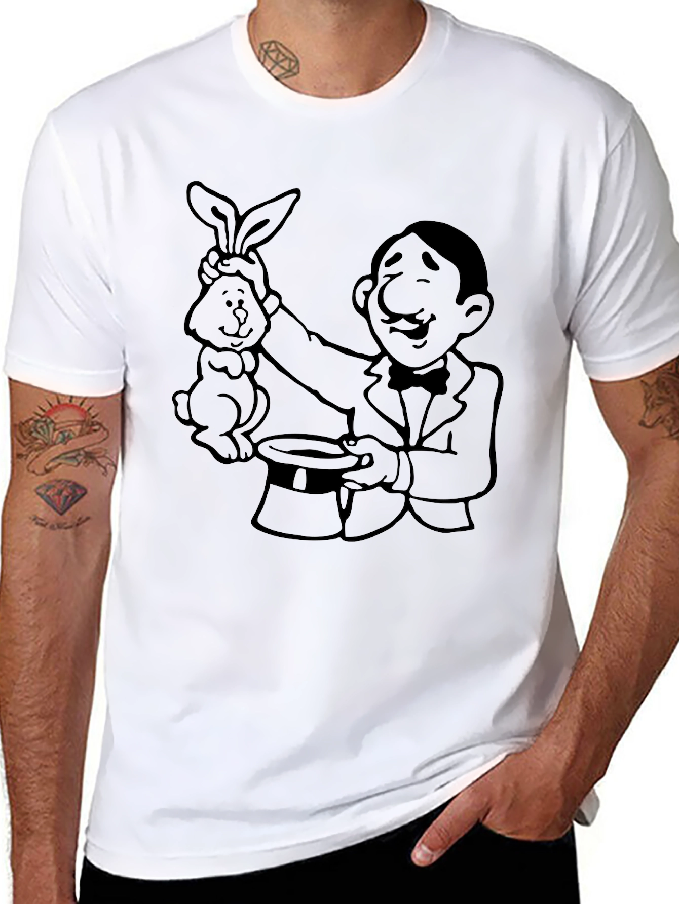 Magician Rabbit Graphic Black T-Shirt