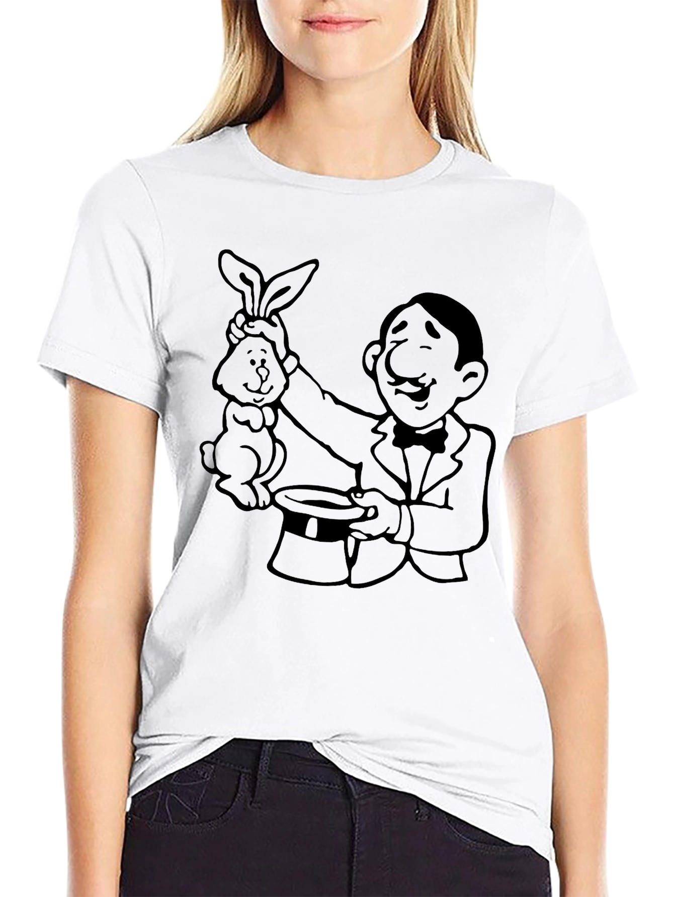 Magician Rabbit Graphic Black T-Shirt