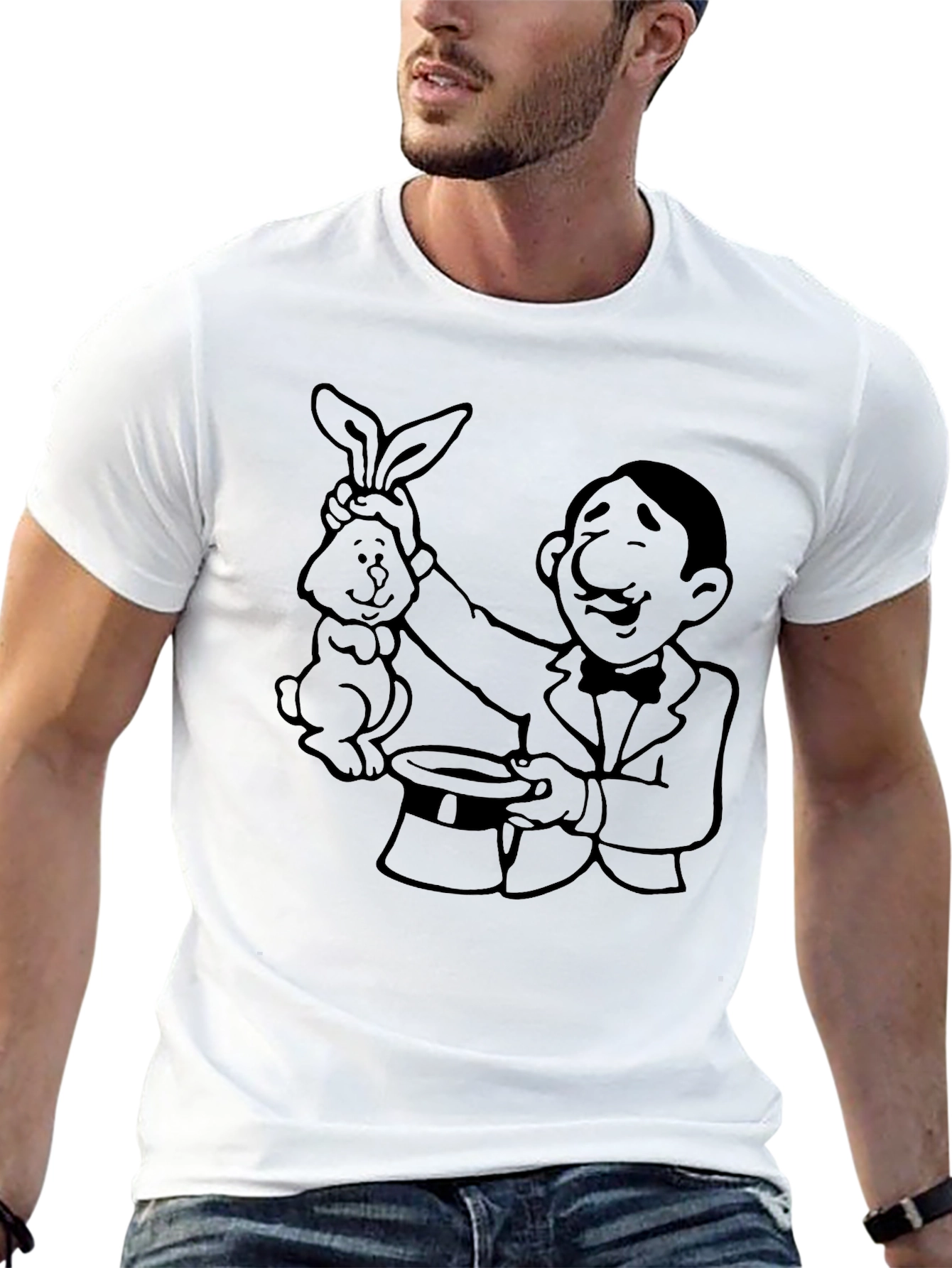 Magician Rabbit Graphic Black T-Shirt