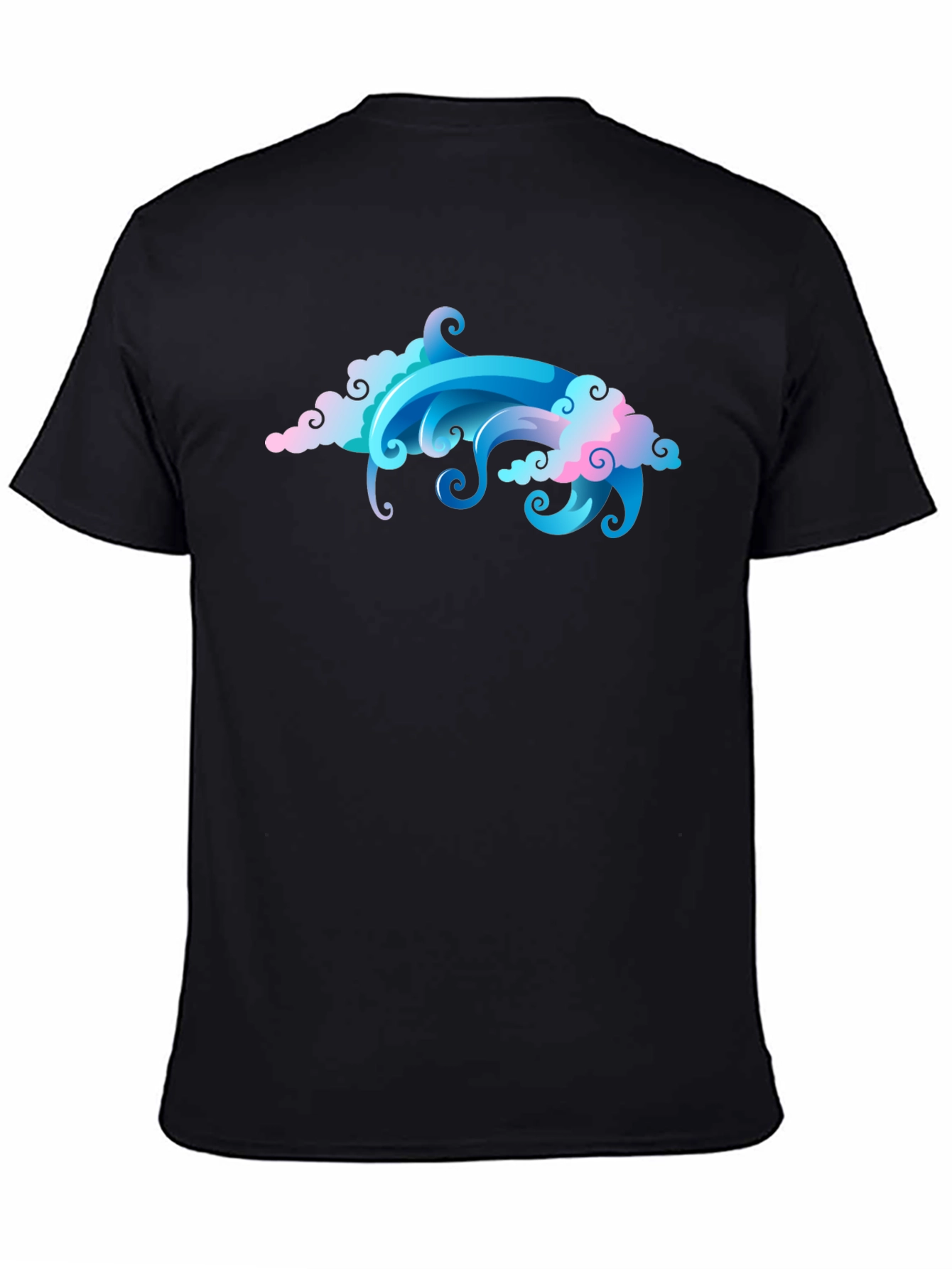 Cool Cloud & Wave Graphic Black T-Shirt