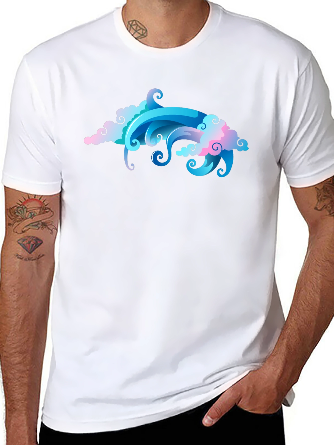 Cool Cloud & Wave Graphic Black T-Shirt