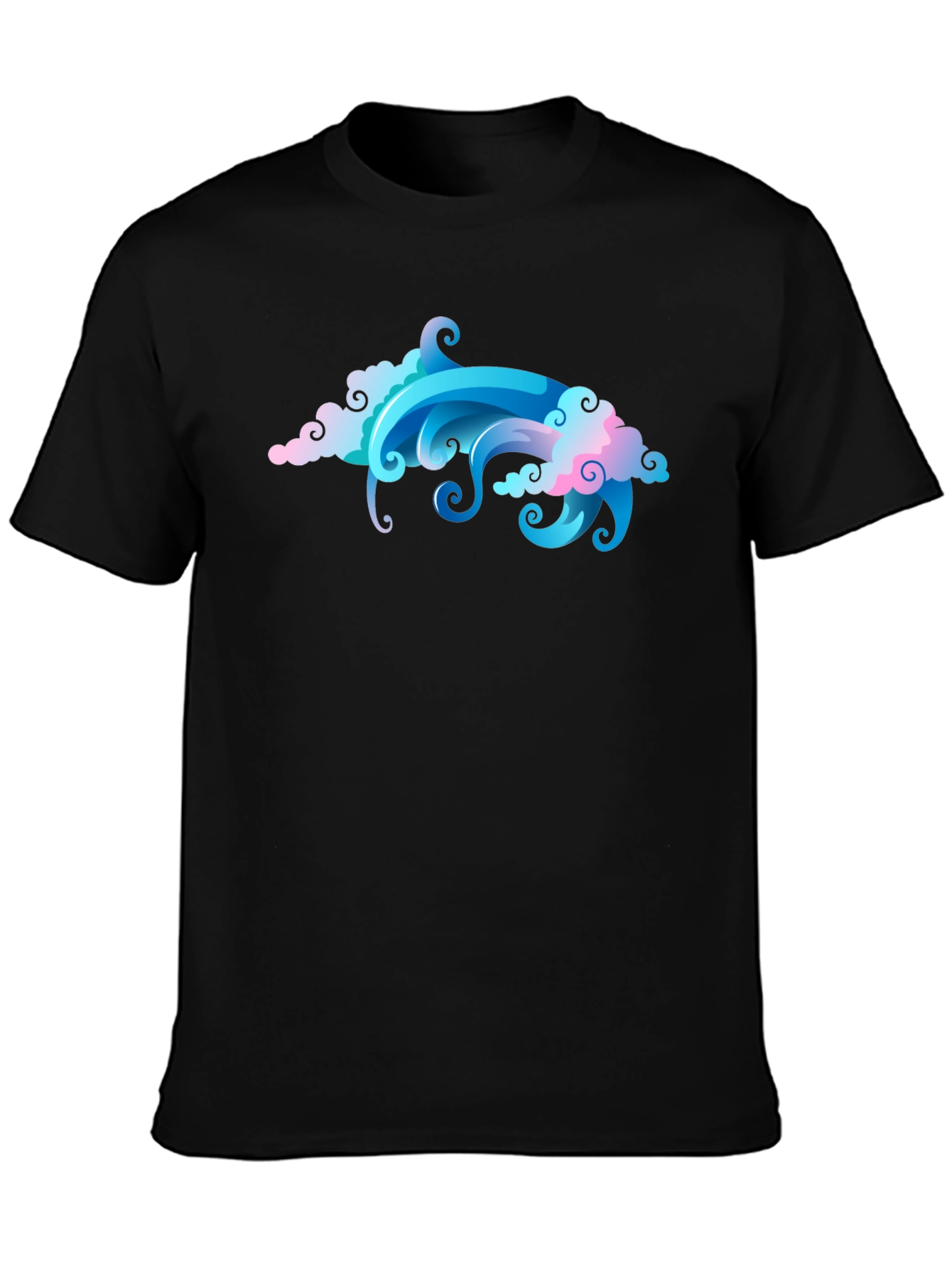 Cool Cloud & Wave Graphic Black T-Shirt