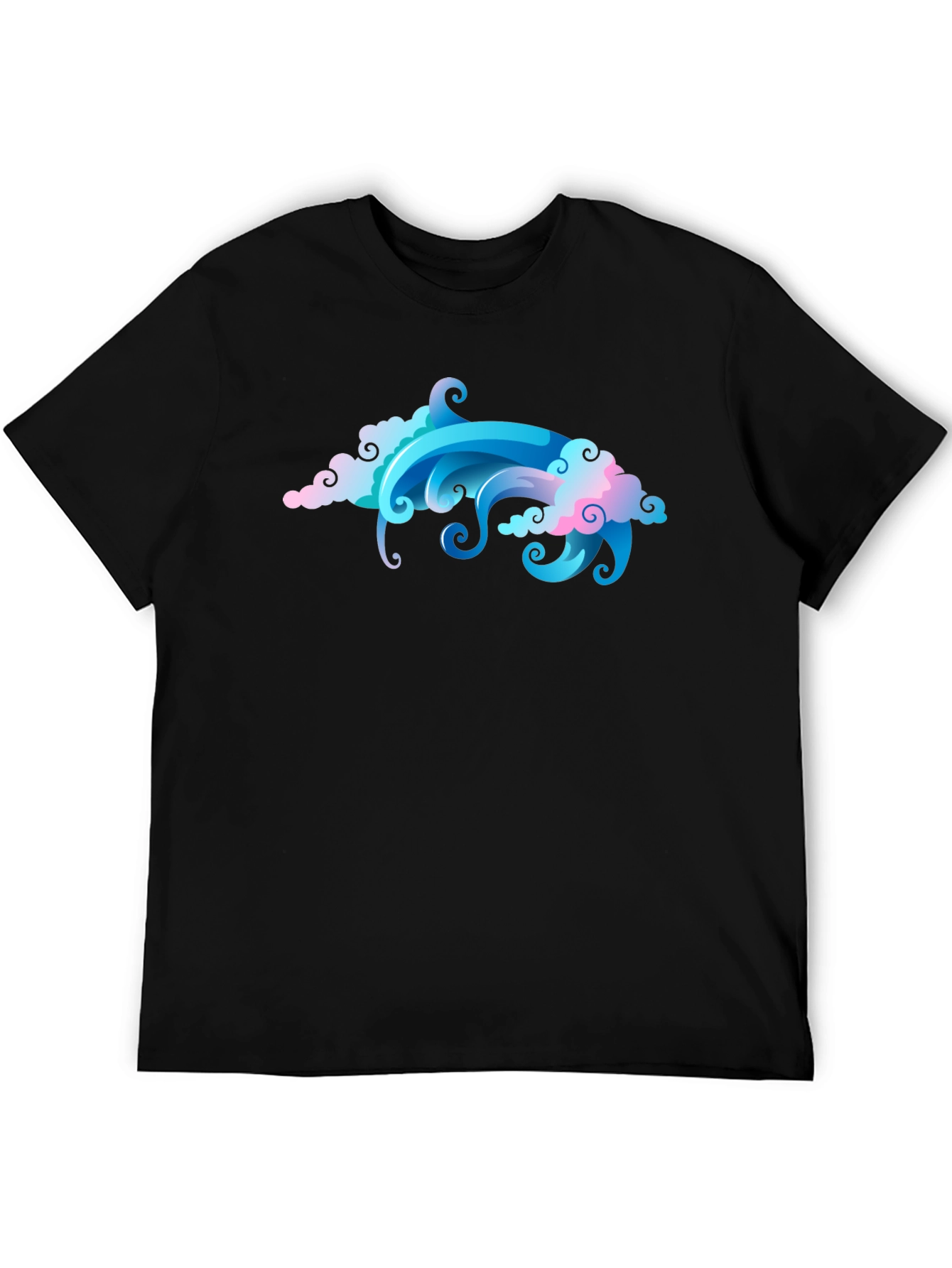 Cool Cloud & Wave Graphic Black T-Shirt