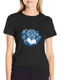 Book & Globe Graphic Tee - Black Cotton T-Shirt