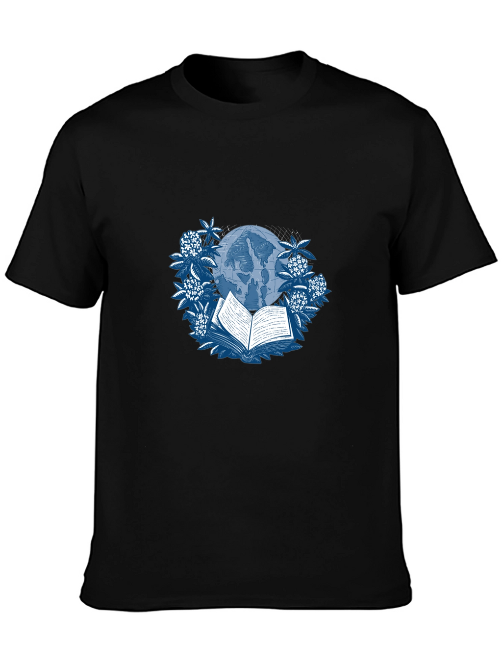 Book & Globe Graphic Tee - Black Cotton T-Shirt