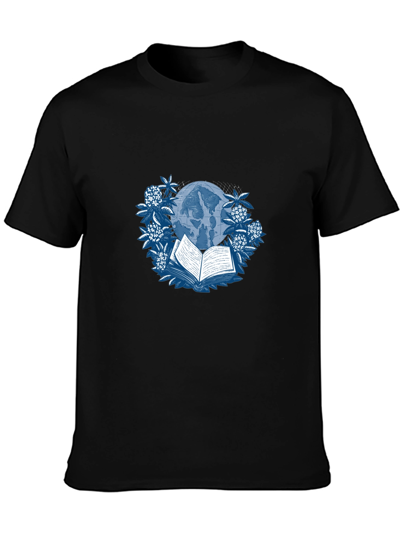 Book & Globe Graphic Tee - Black Cotton T-Shirt