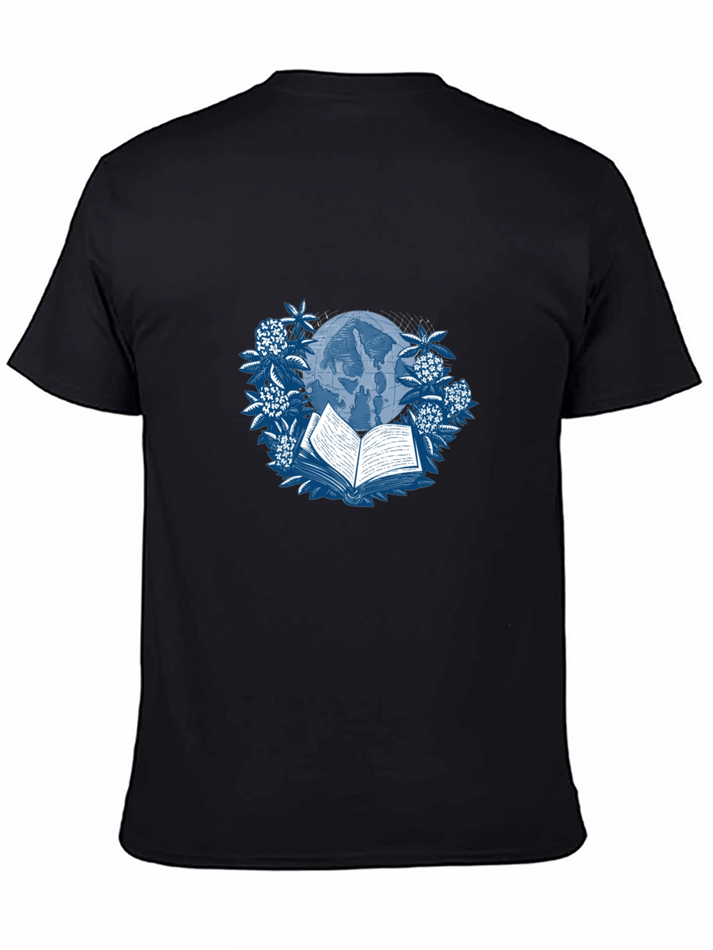 Book & Globe Graphic Tee - Black Cotton T-Shirt