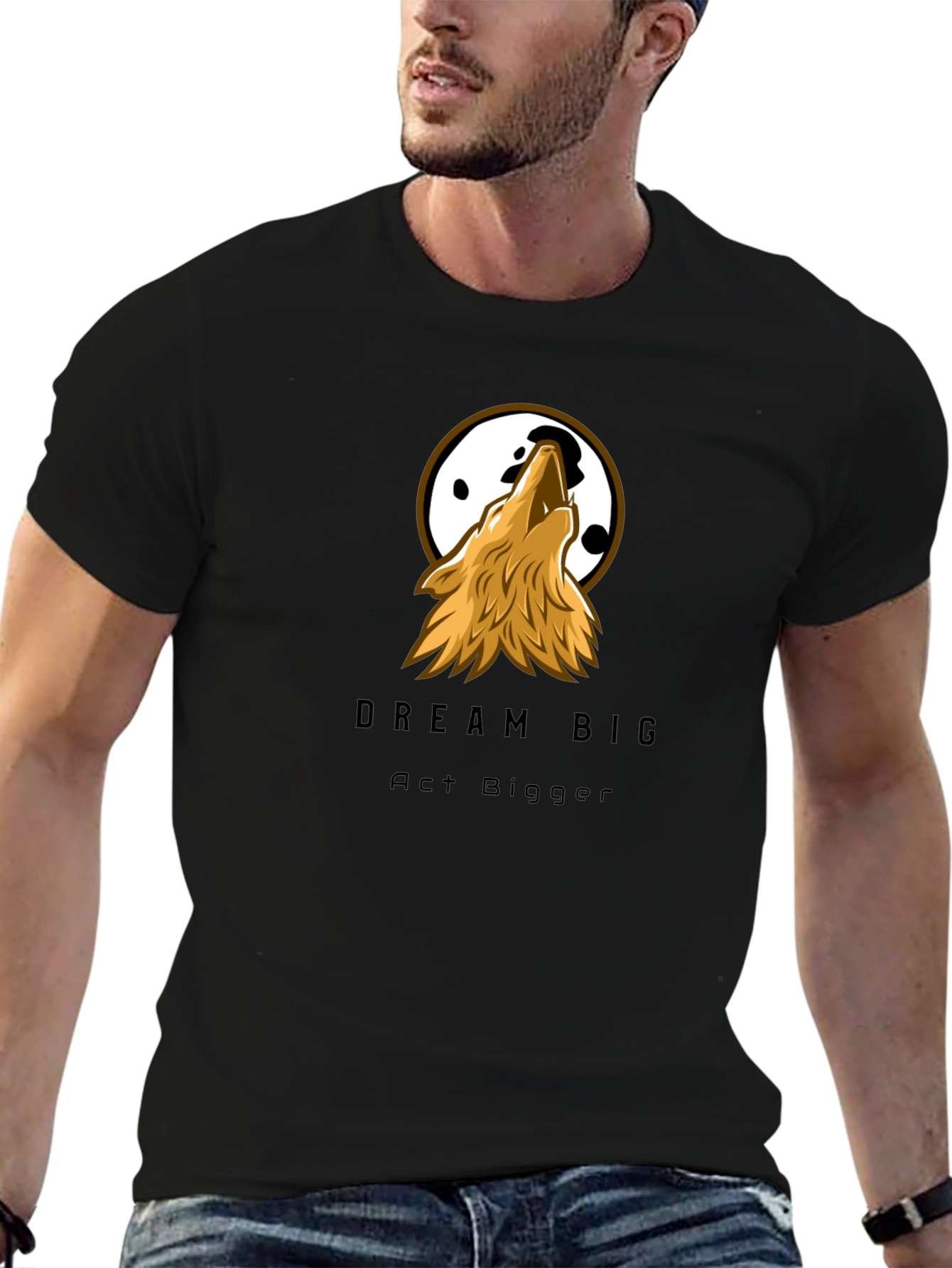 Dream Big Wolf Graphic Tee - Black Cotton