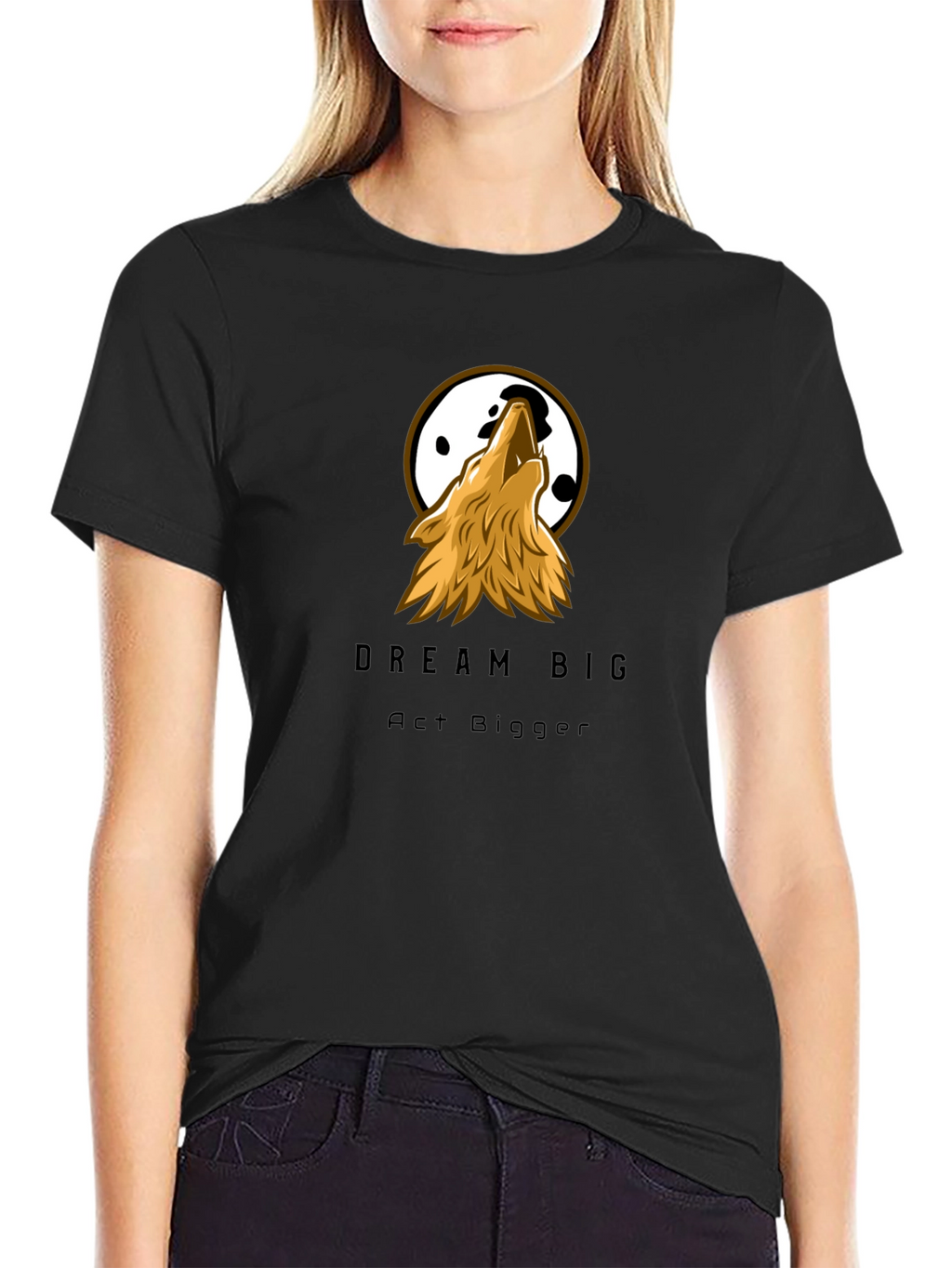 Dream Big Wolf Graphic Tee - Black Cotton