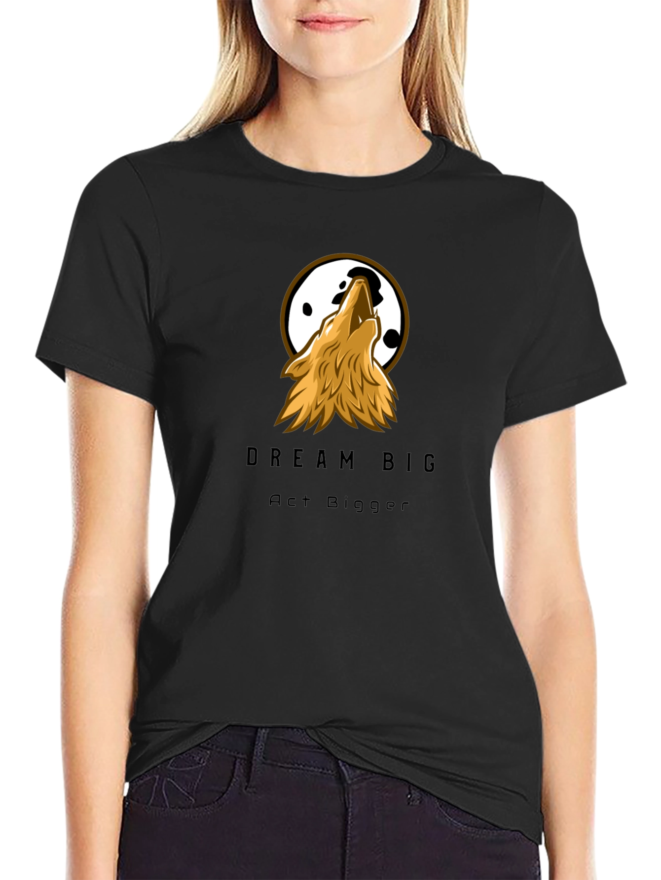 Dream Big Wolf Graphic Tee - Black Cotton