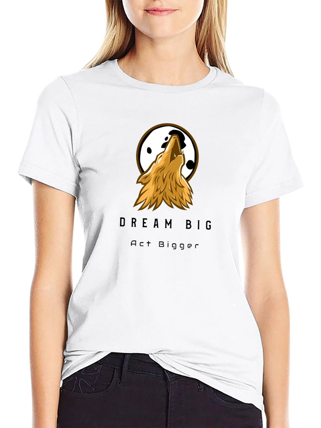 Dream Big Wolf Graphic Tee - Black Cotton