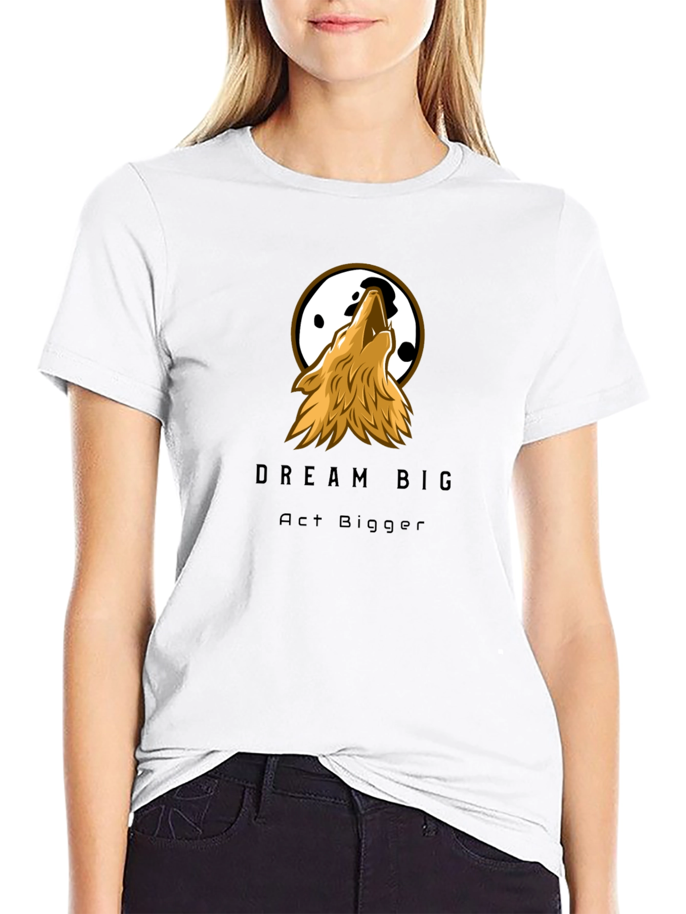 Dream Big Wolf Graphic Tee - Black Cotton