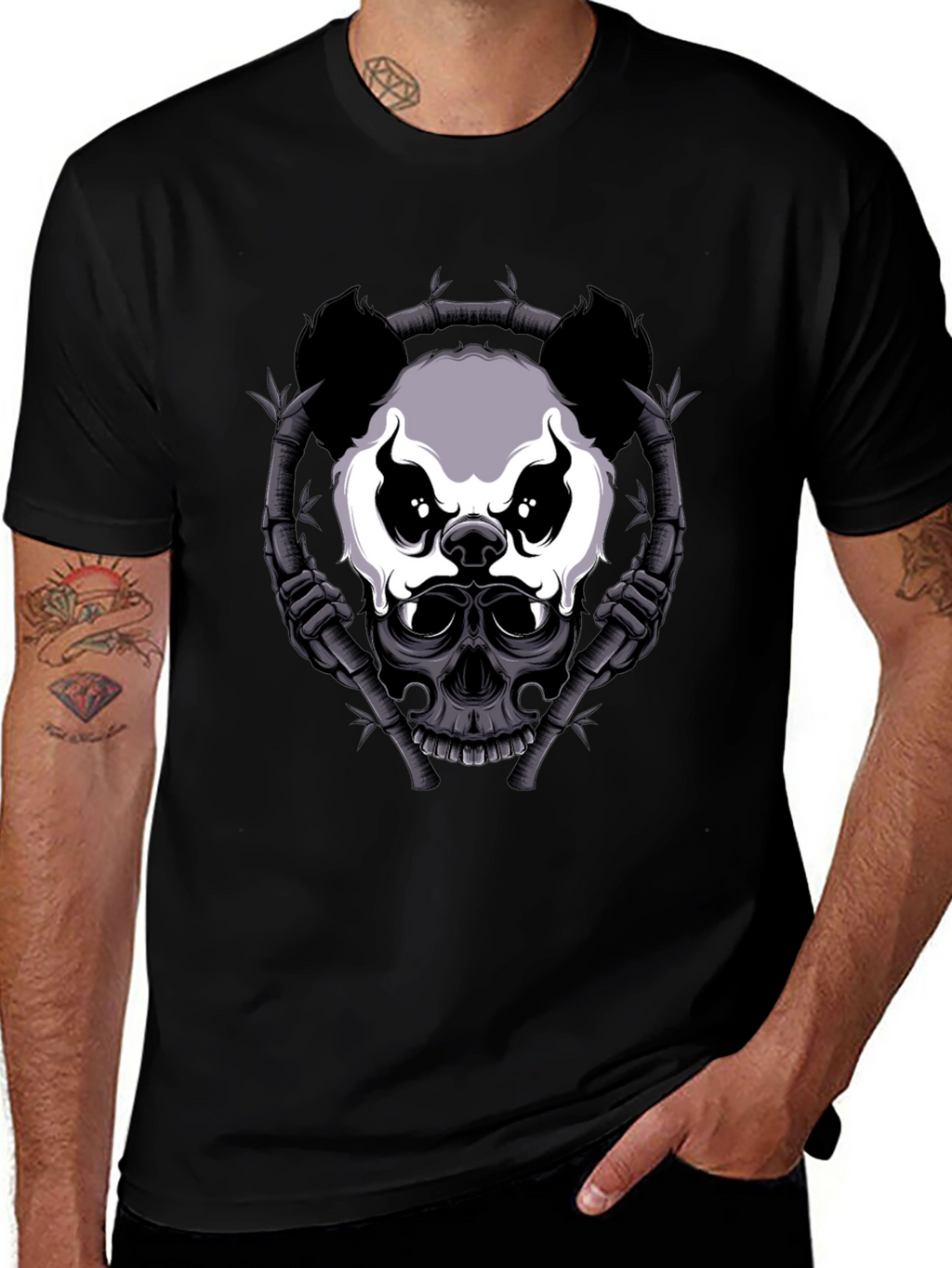 Panda Skull Bamboo T-Shirt - Dark Graphic Tee