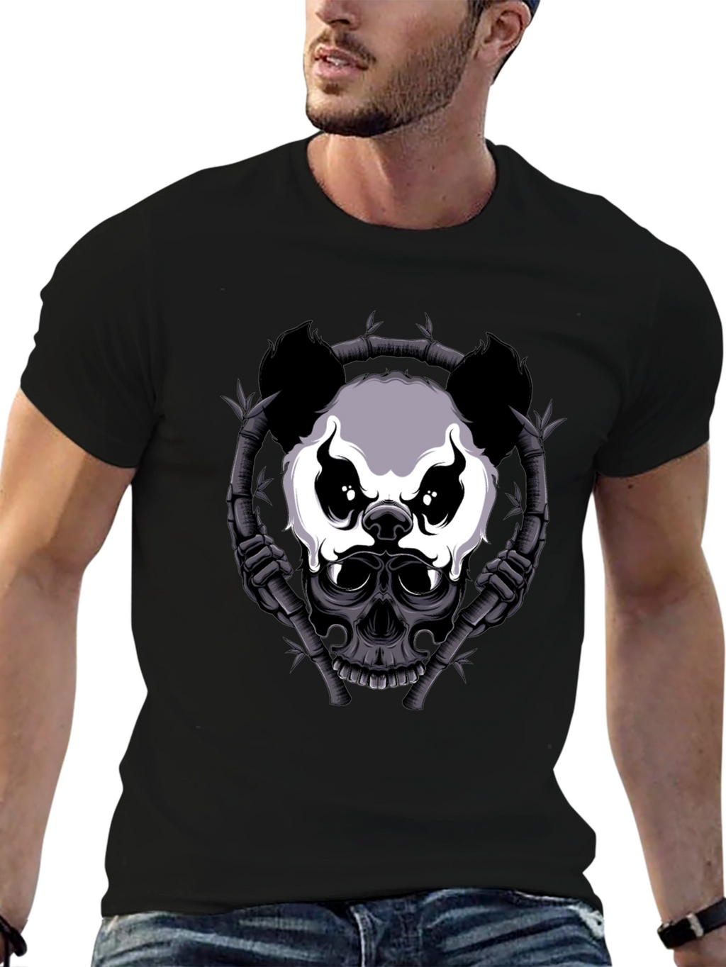 Panda Skull Bamboo T-Shirt - Dark Graphic Tee