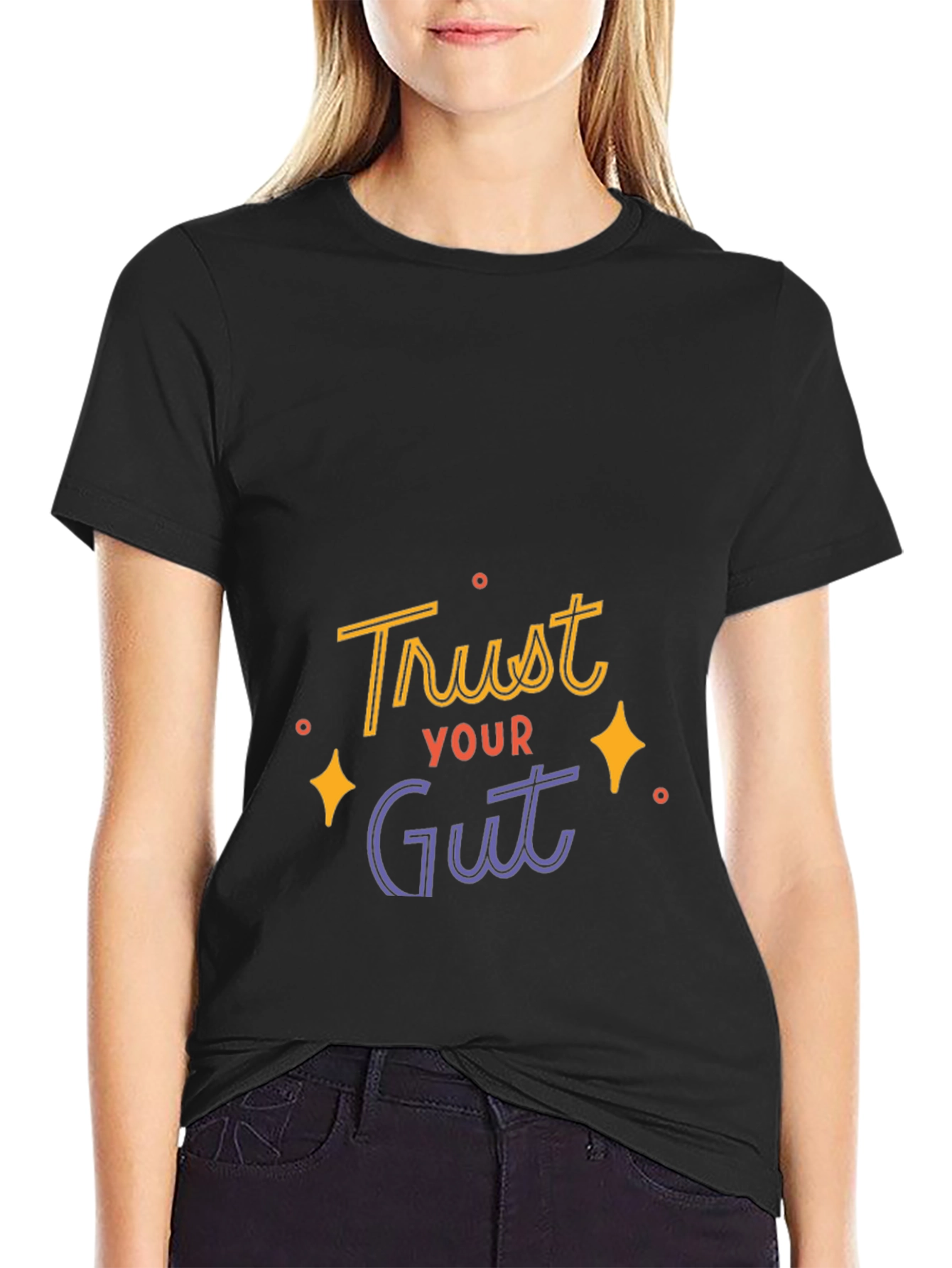 Trust Your Gut Graphic Tee - Black Casual T-Shirt