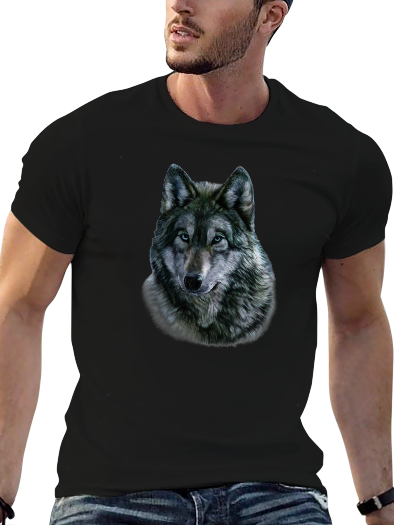 Wolf Graphic Print Black T-Shirt