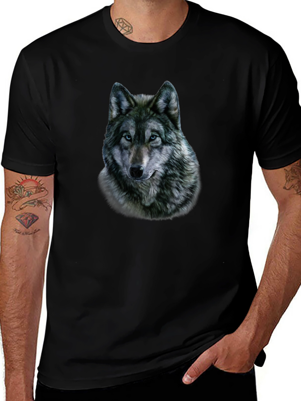 Wolf Graphic Print Black T-Shirt