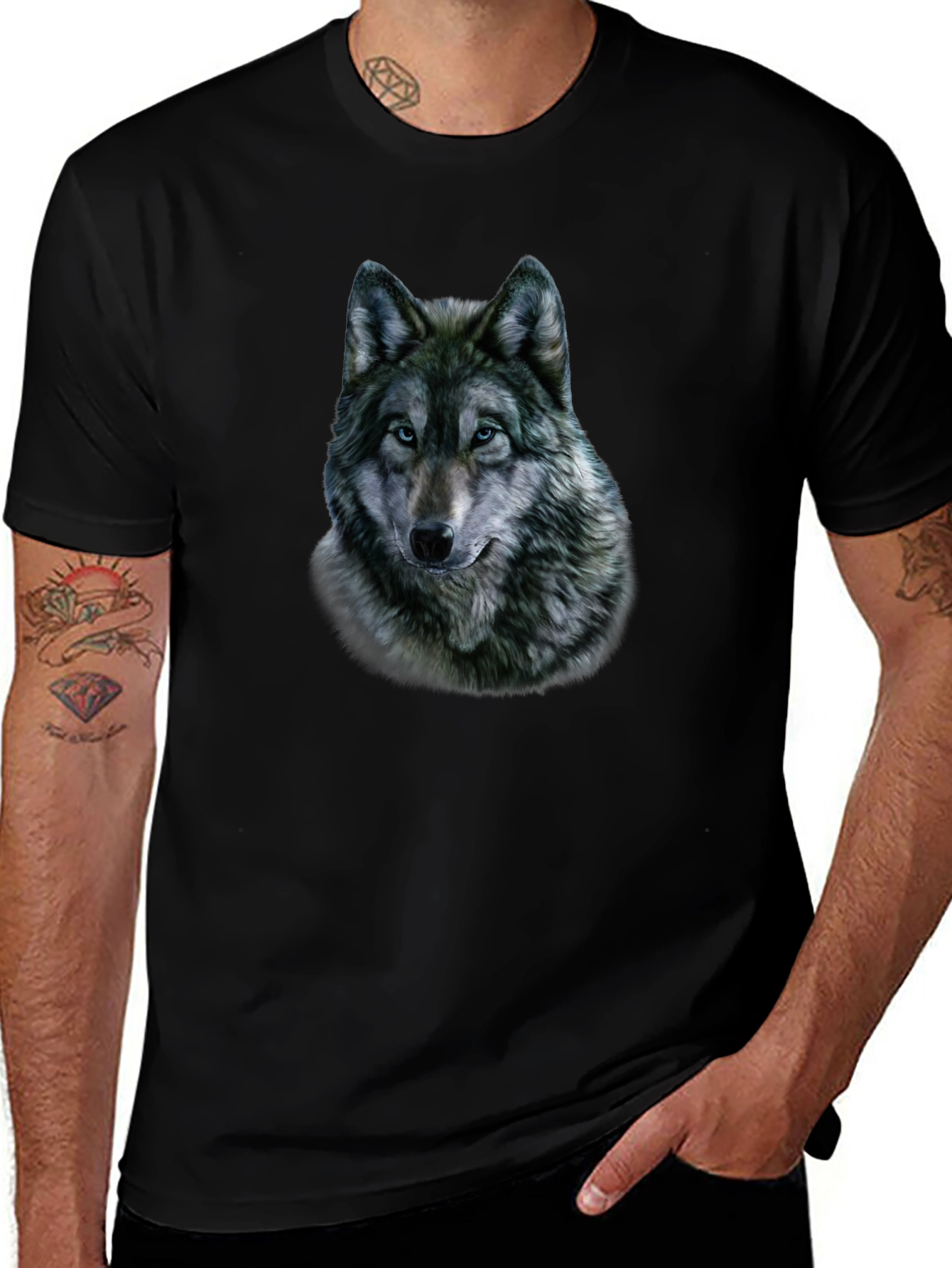 Wolf Graphic Print Black T-Shirt