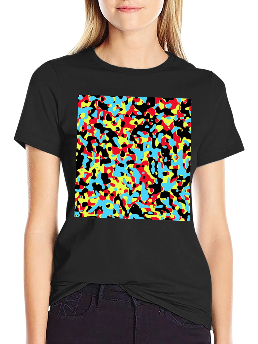 Abstract Pattern Black Crew Neck T-Shirt