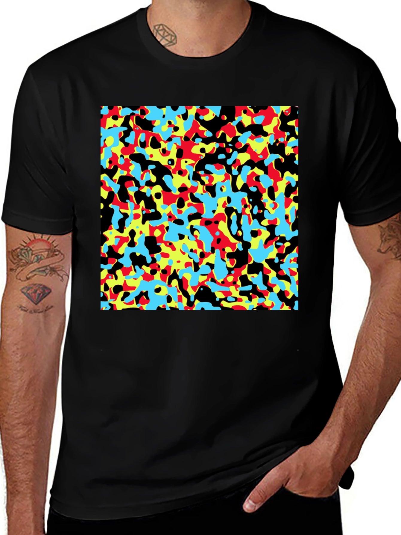 Abstract Pattern Black Crew Neck T-Shirt
