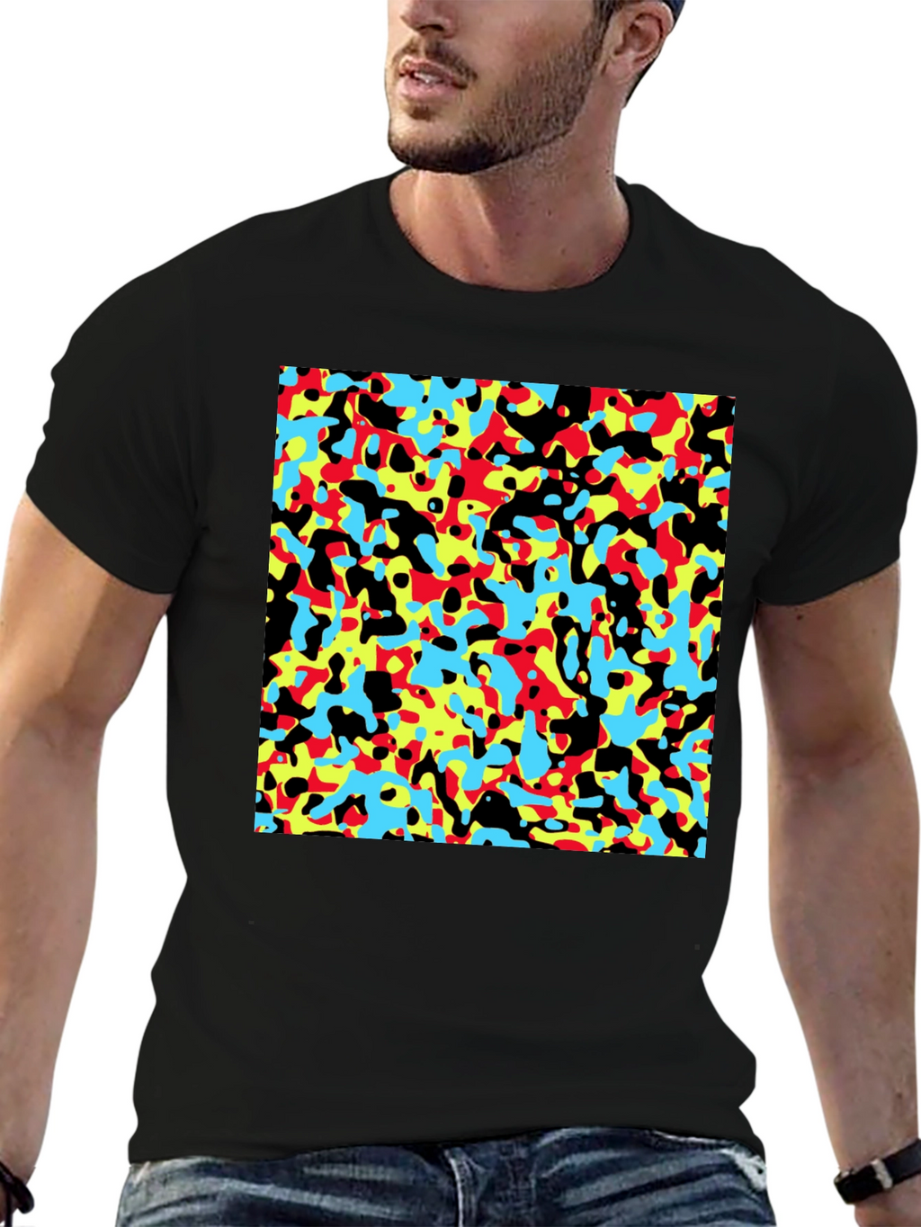 Abstract Pattern Black Crew Neck T-Shirt