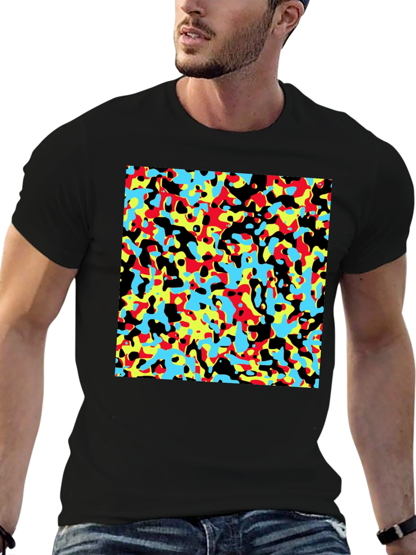 Abstract Pattern Black Crew Neck T-Shirt