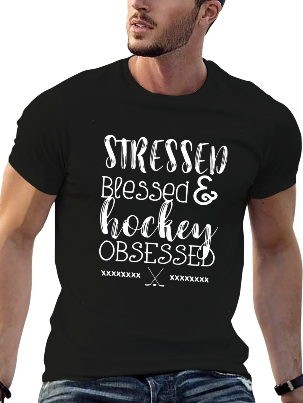 Stressed Blessed Hockey Obsessed T-Shirt