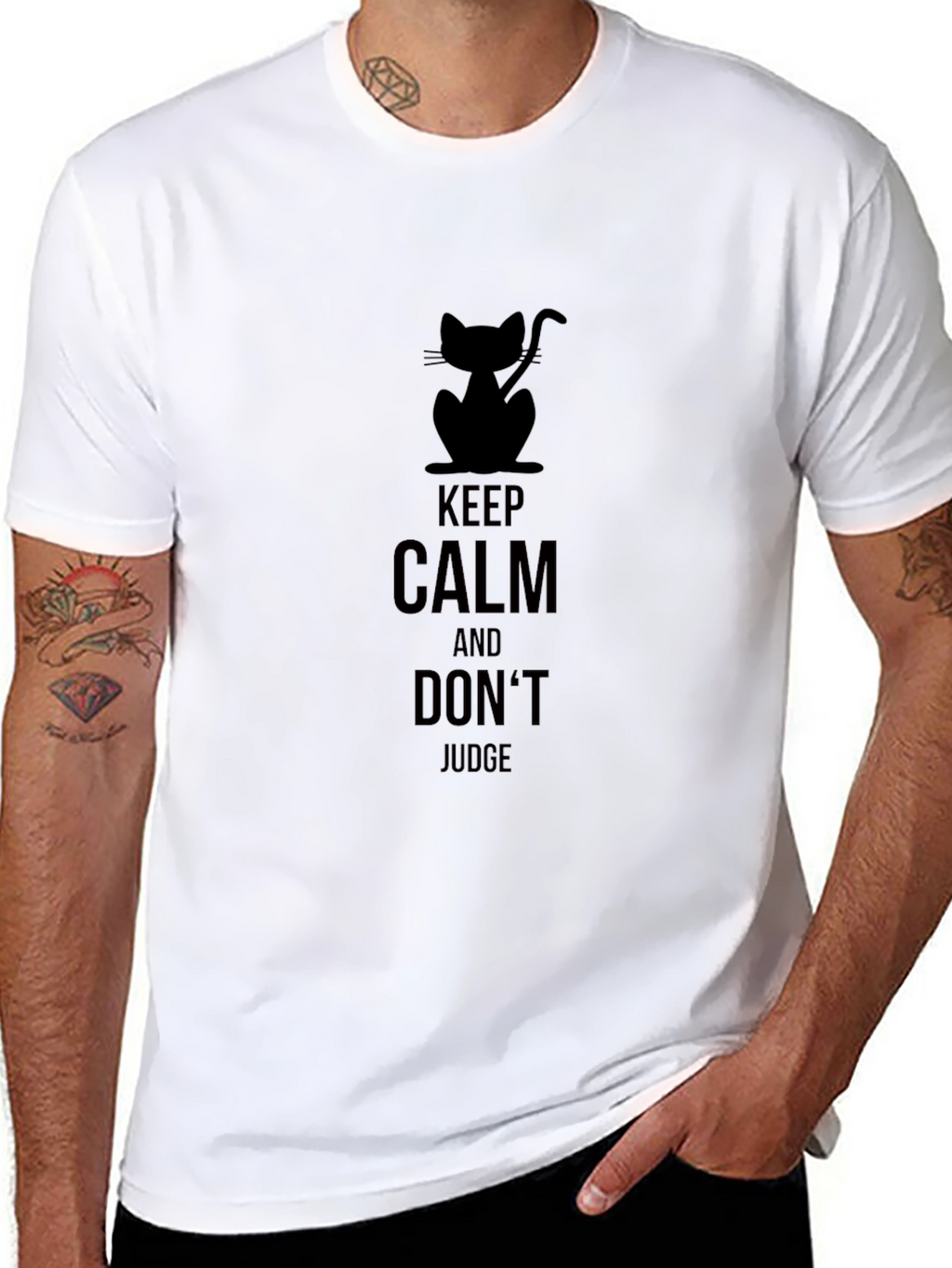 Keep Calm Cat Graphic Tee - Unisex Black T-Shirt