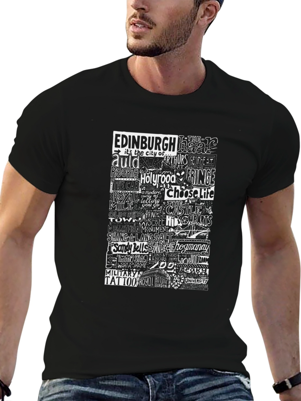 Edinburgh Typography Graphic Black T-Shirt