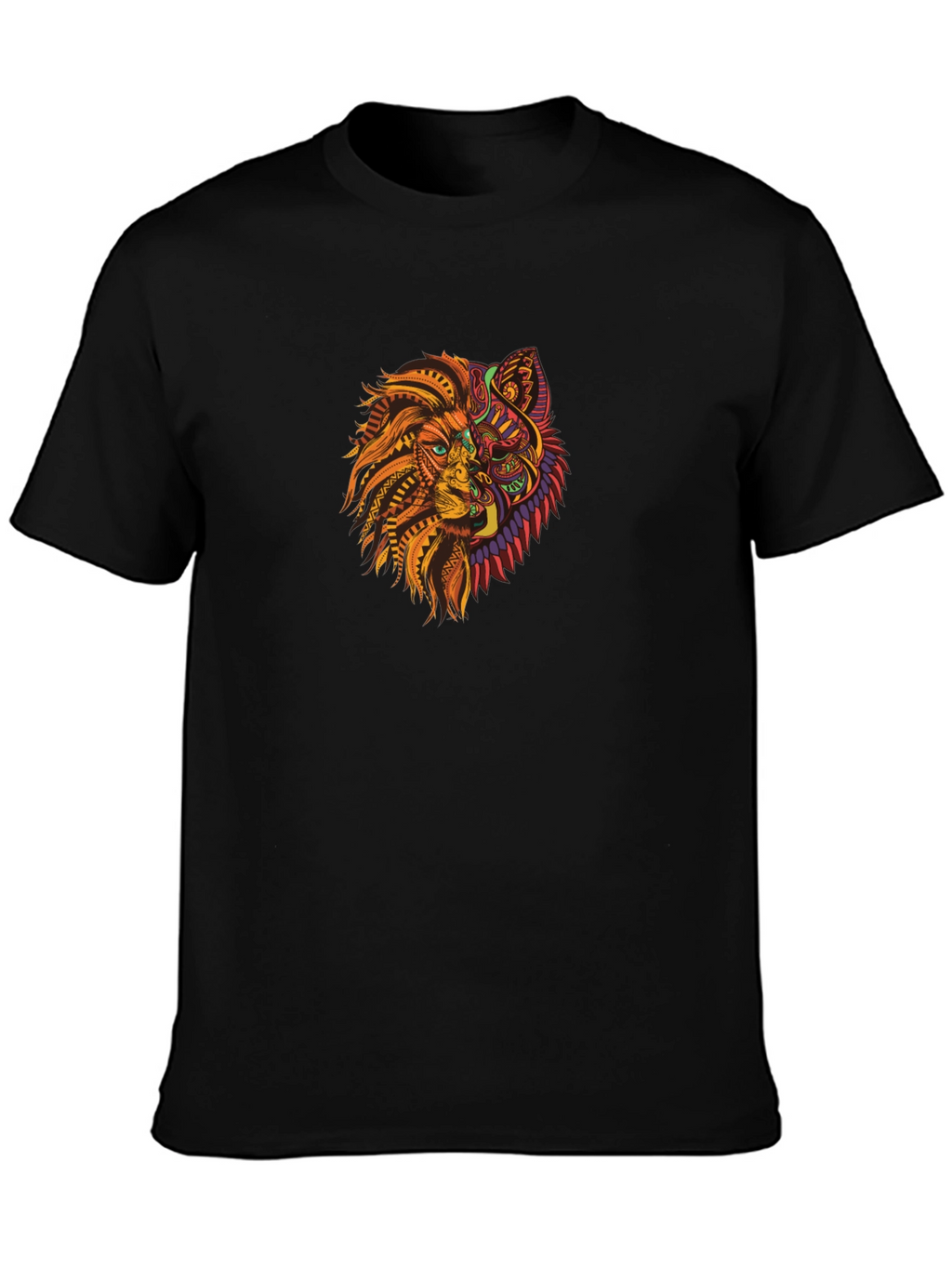 Tribal Lion Wolf Graphic Black T-Shirt
