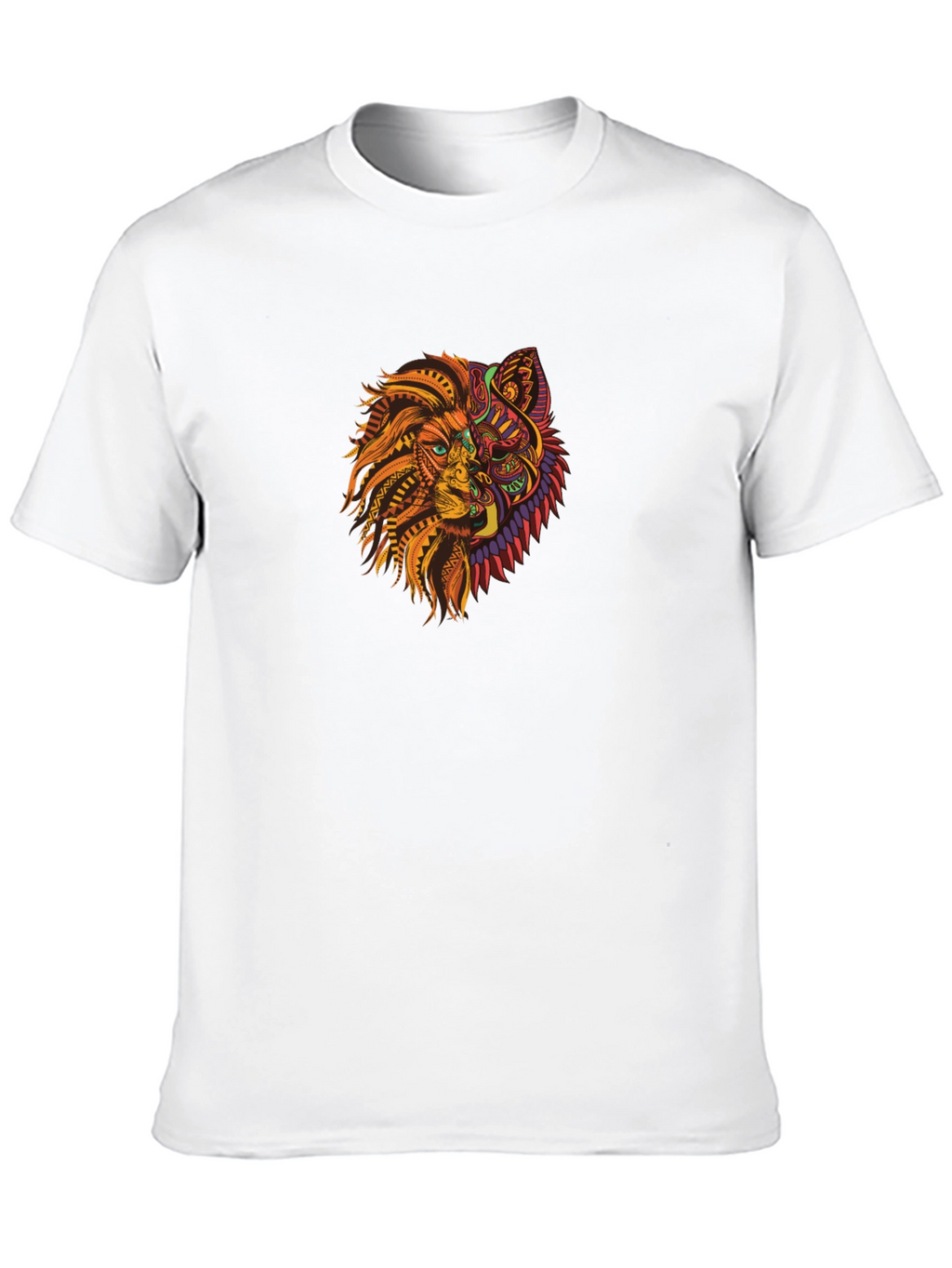Tribal Lion Wolf Graphic Black T-Shirt