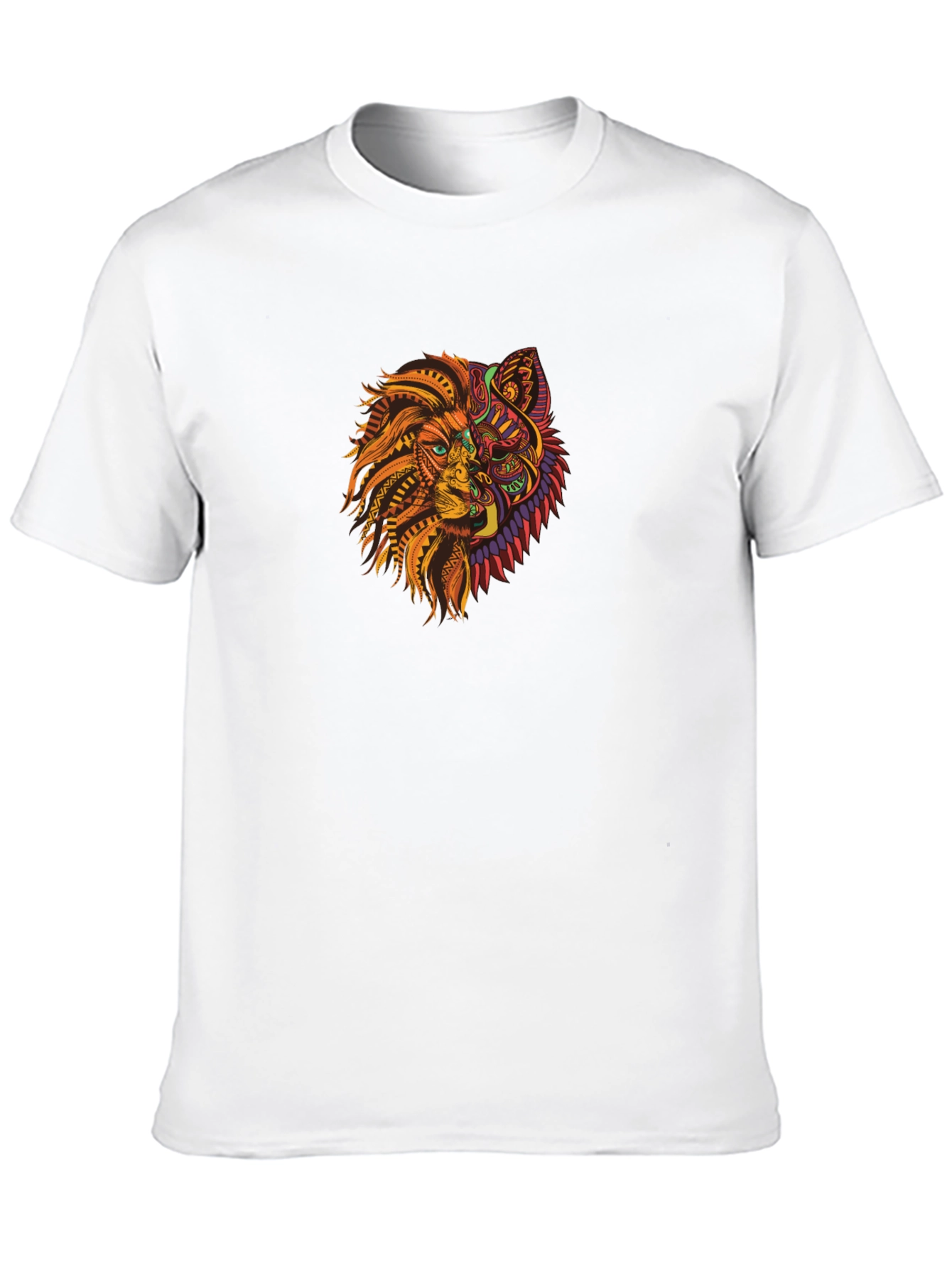Tribal Lion Wolf Graphic Black T-Shirt