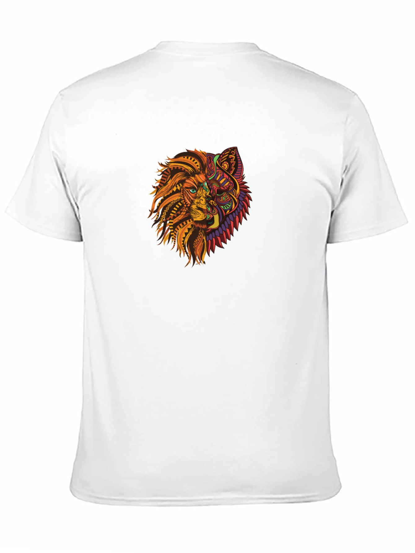 Tribal Lion Wolf Graphic Black T-Shirt