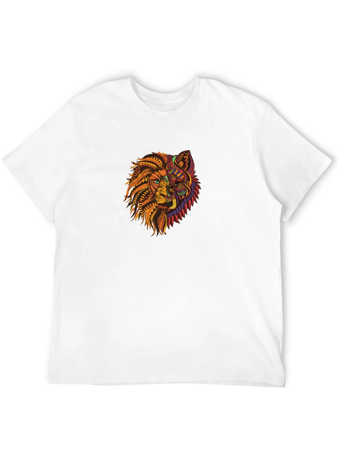 Tribal Lion Wolf Graphic Black T-Shirt
