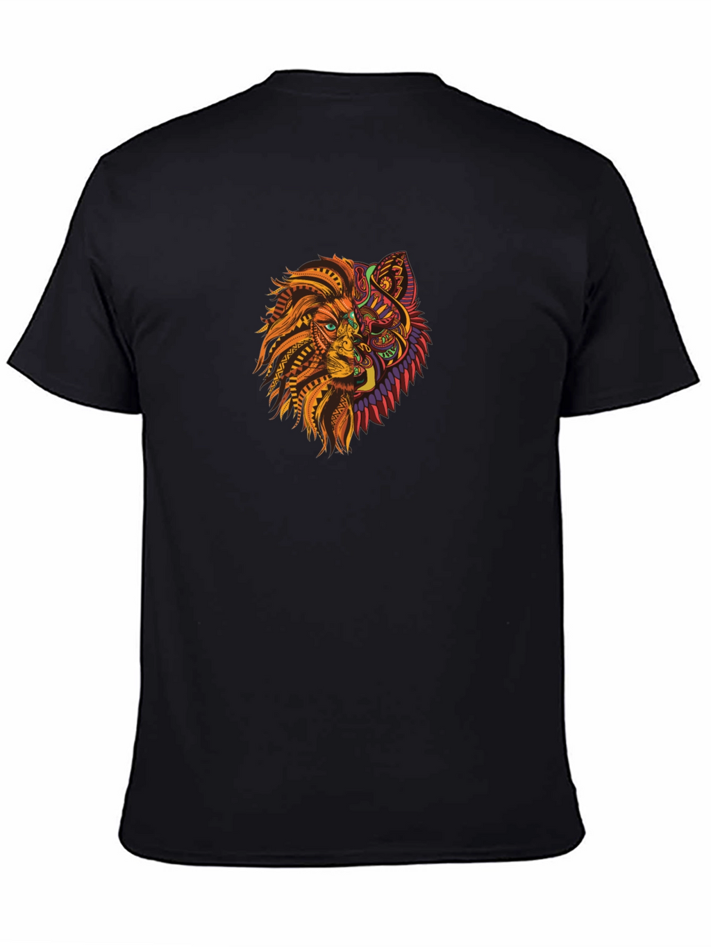 Tribal Lion Wolf Graphic Black T-Shirt