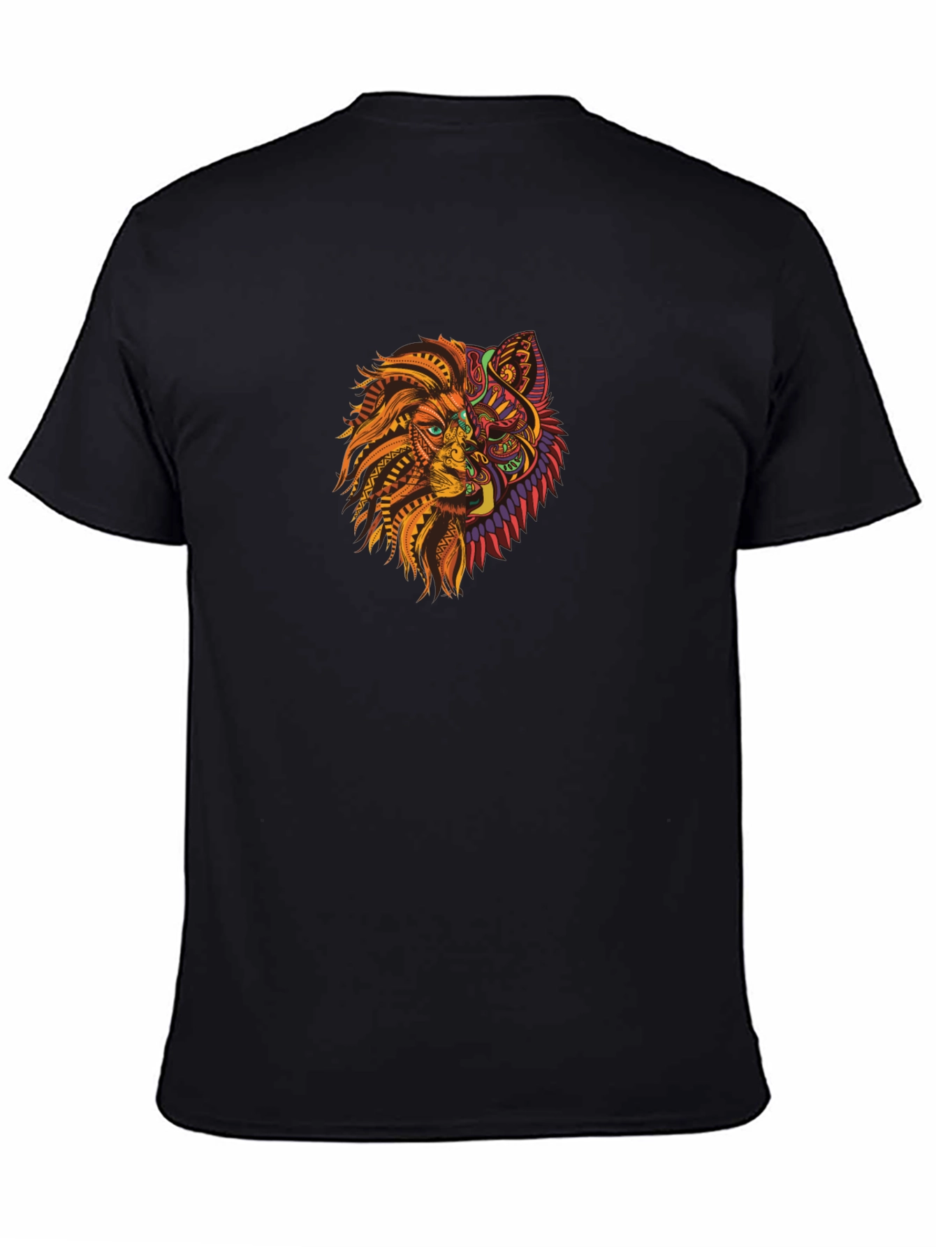 Tribal Lion Wolf Graphic Black T-Shirt