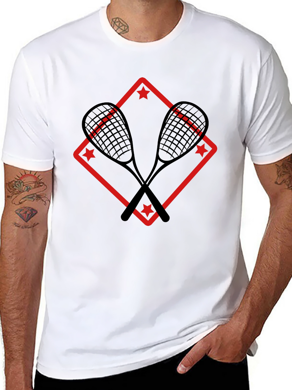 Squash Racket Graphic Tee - Black Cotton T-Shirt