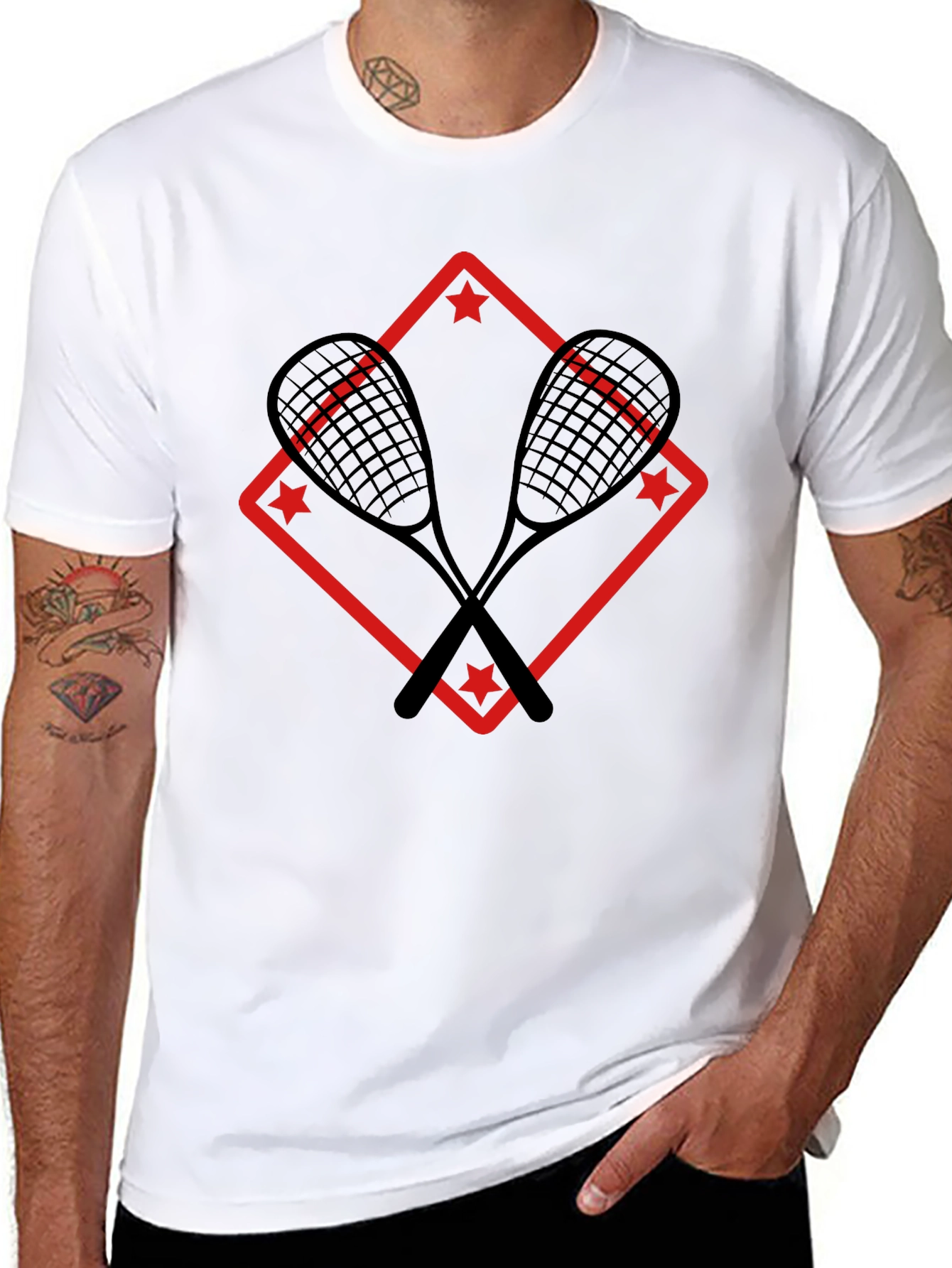 Squash Racket Graphic Tee - Black Cotton T-Shirt
