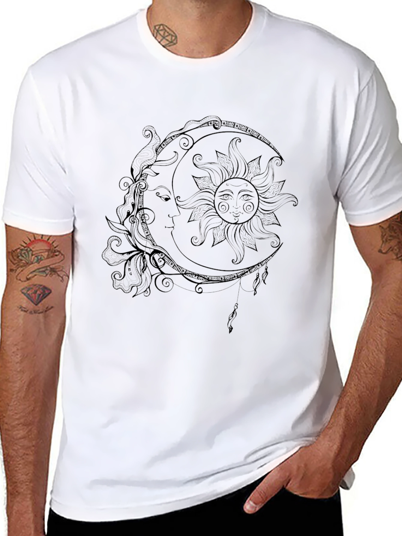Celestial Sun & Moon Graphic Tee - Black