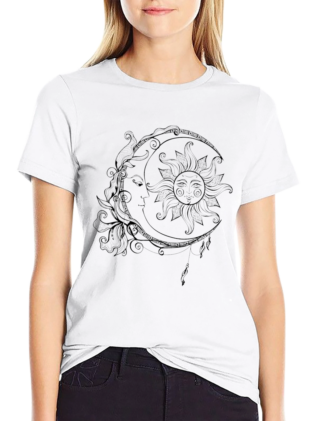Celestial Sun & Moon Graphic Tee - Black