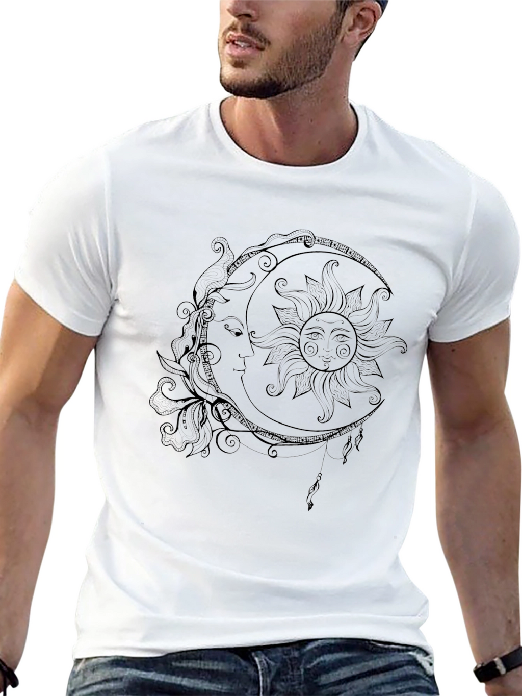Celestial Sun & Moon Graphic Tee - Black