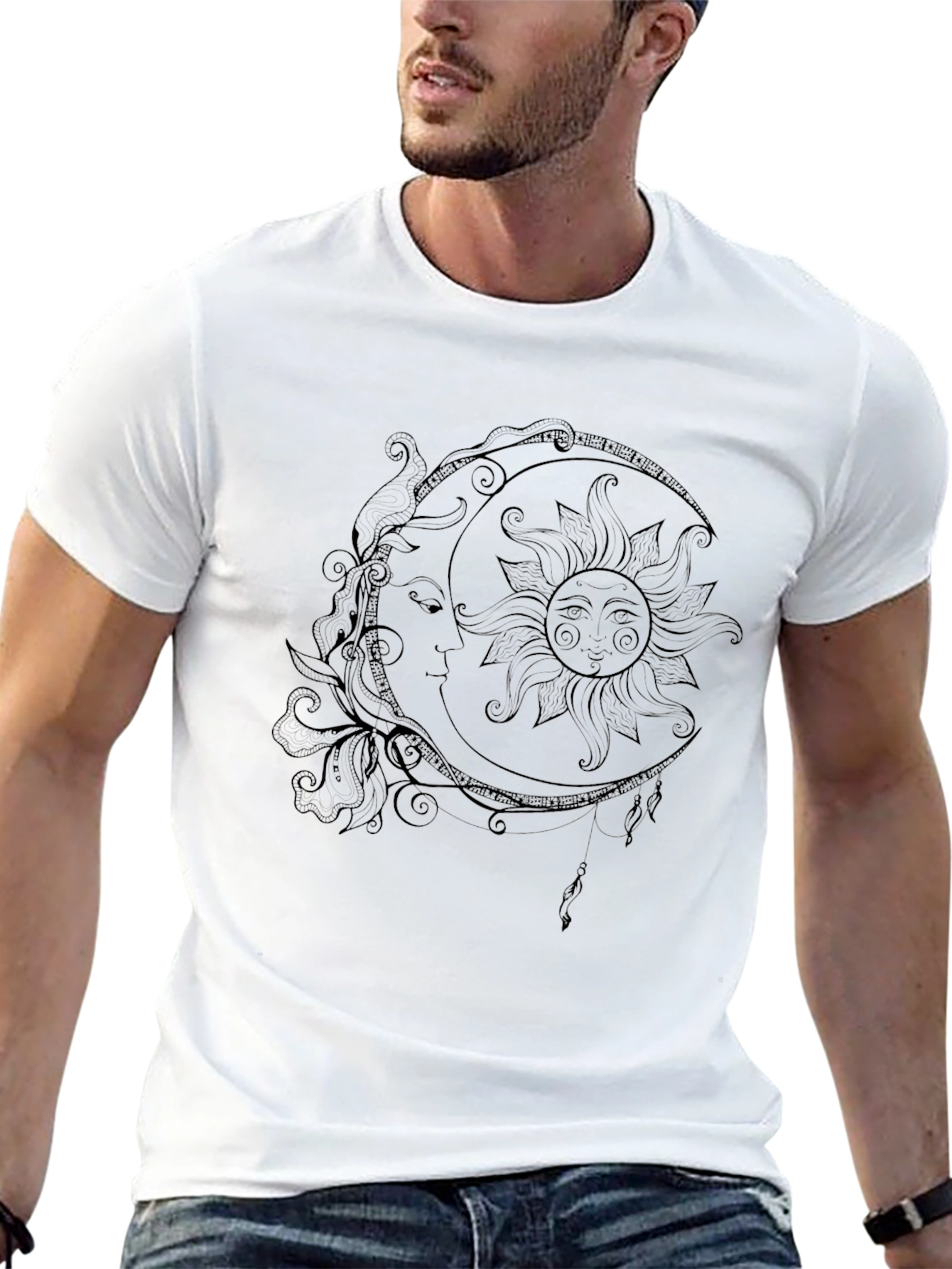 Celestial Sun & Moon Graphic Tee - Black