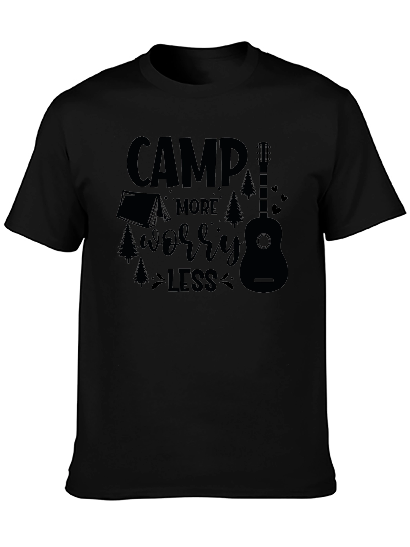 Camp More Worry Less Black Graphic T-Shirt